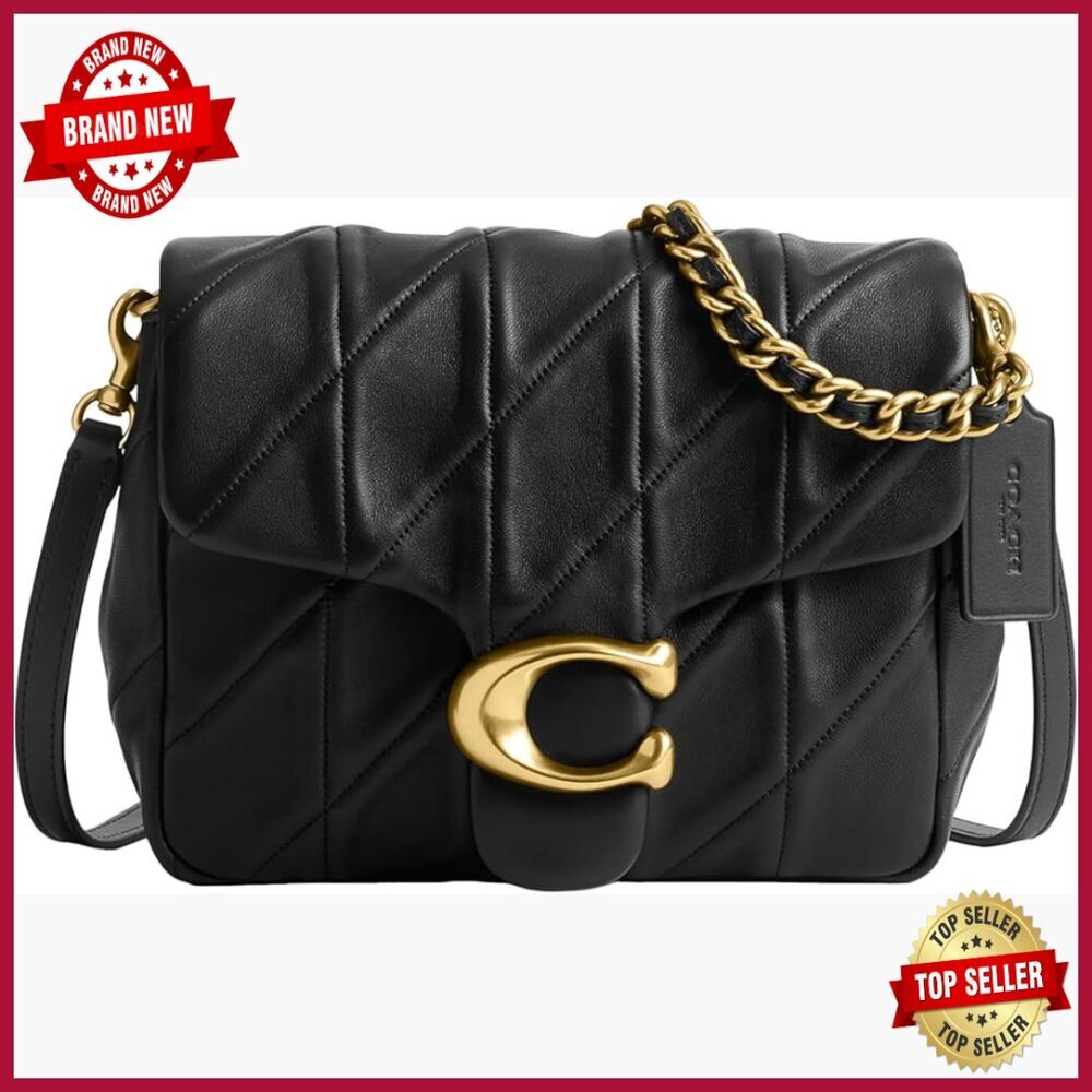 Quilted Leather Shoulder Bag with Detachable Straps, Satchel Style